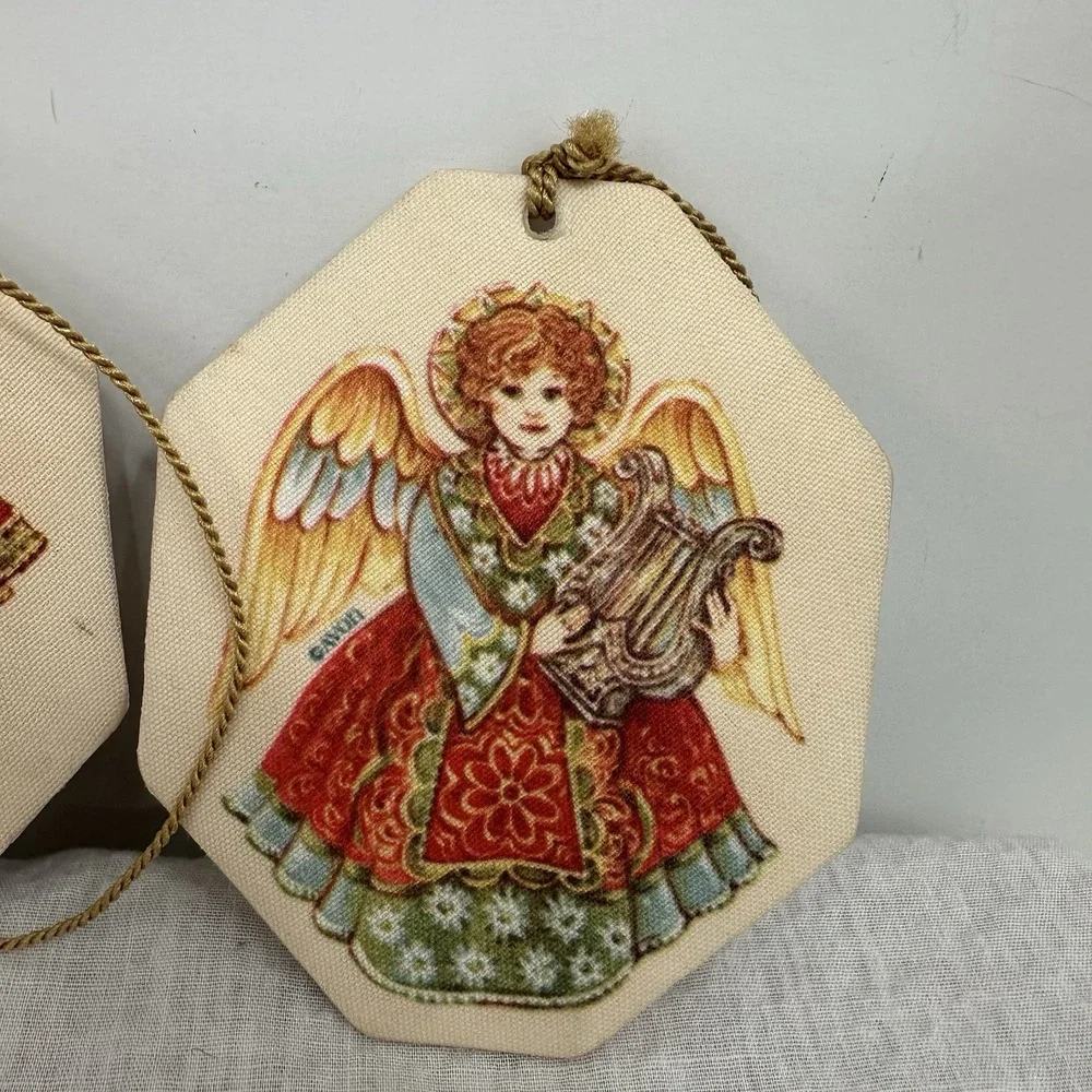 Set of 3 Avon‎ Double Sided Snowman Angel Santa Mrs Fabric Christmas Ornament